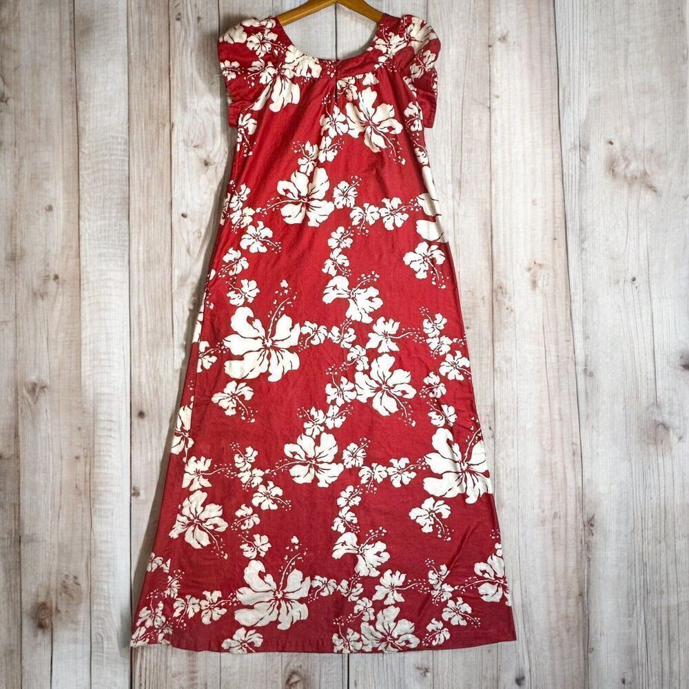 Vintage Kaftan Maxi Dress Sun fashions HAWAII Hibiscus S Pink Floral Womens 2207